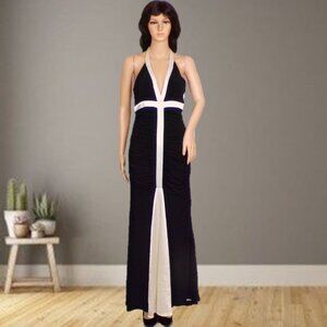 VINTAGE? JESSICA McCLINTOCK size 4 black/white full-length formal mermaid gown